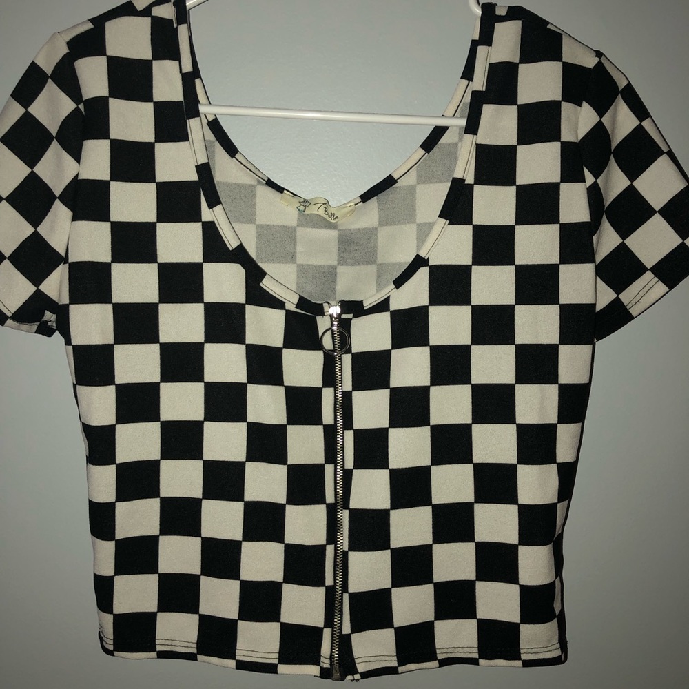 Checkered Zip crop top